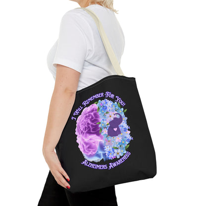 Alzheimer’s Awareness Tote Bag — “I Will Remember For You” Purple Brain Design