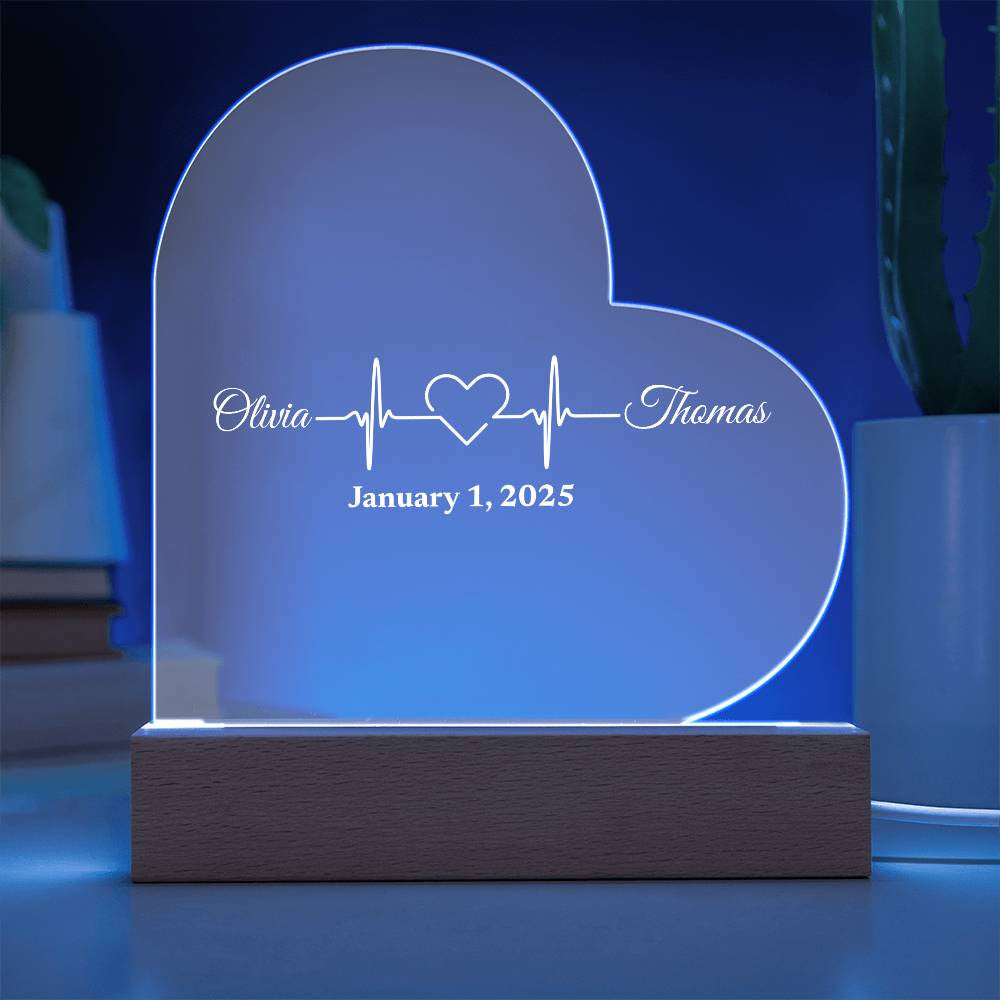 (TOP SELLER 🔥)Personalized Love Heartbeat Gift | Printed Heart Acrylic Plaque with LED Base