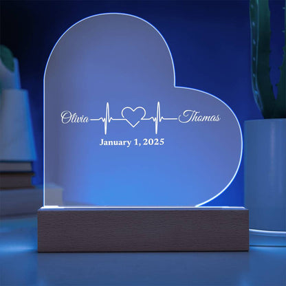 (TOP SELLER 🔥)Personalized Love Heartbeat Gift | Printed Heart Acrylic Plaque with LED Base