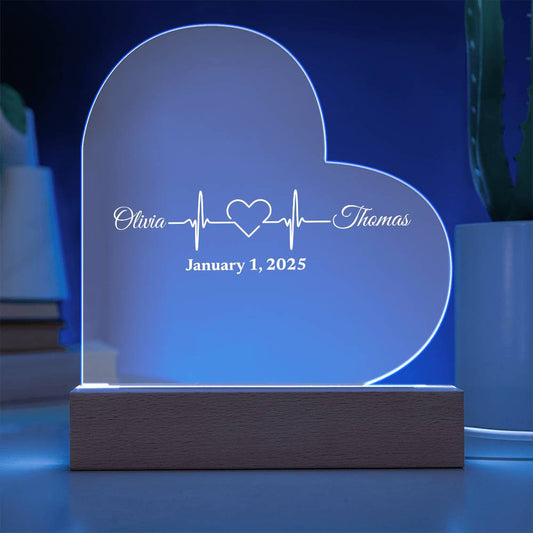 (TOP SELLER 🔥)Personalized Love Heartbeat Gift | Printed Heart Acrylic Plaque with LED Base