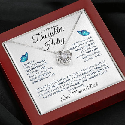 (BEST SELLER 🔥)Personalized To Our Beautiful Daughter... | Love Knot Necklace