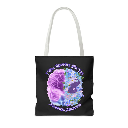 Alzheimer’s Awareness Tote Bag — “I Will Remember For You” Purple Brain Design
