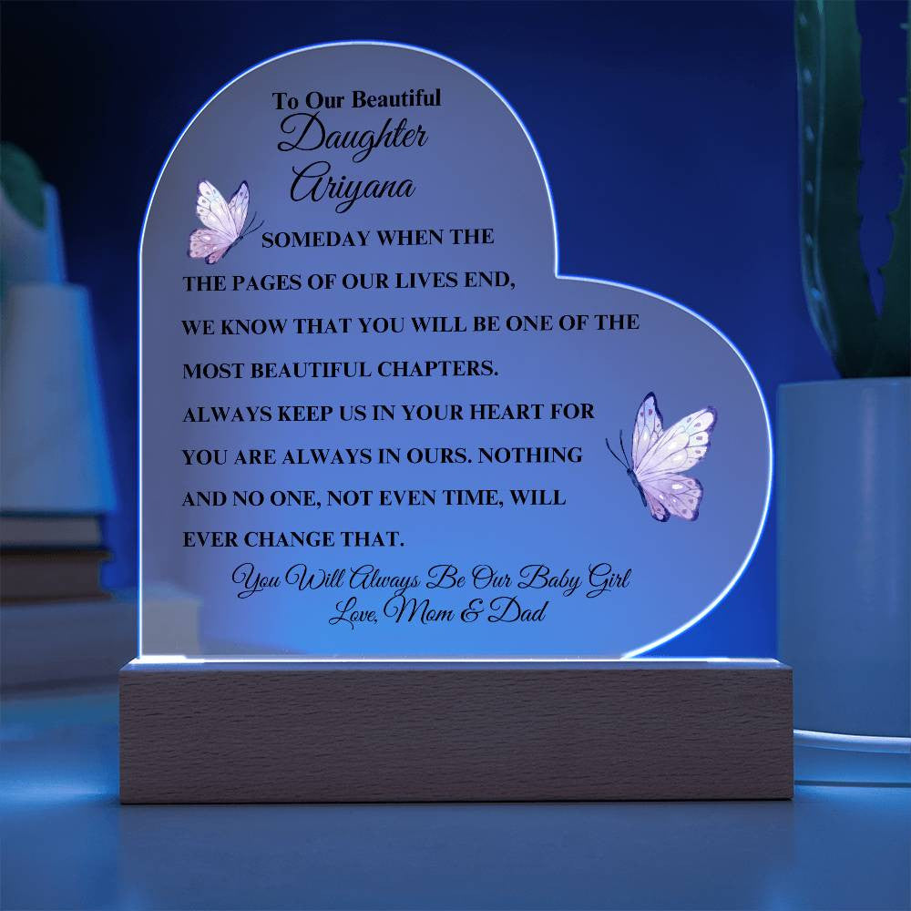 Personalized To Our Beautiful Daughter | Heart Acrylic LED Plaque (Pink Butterfly)