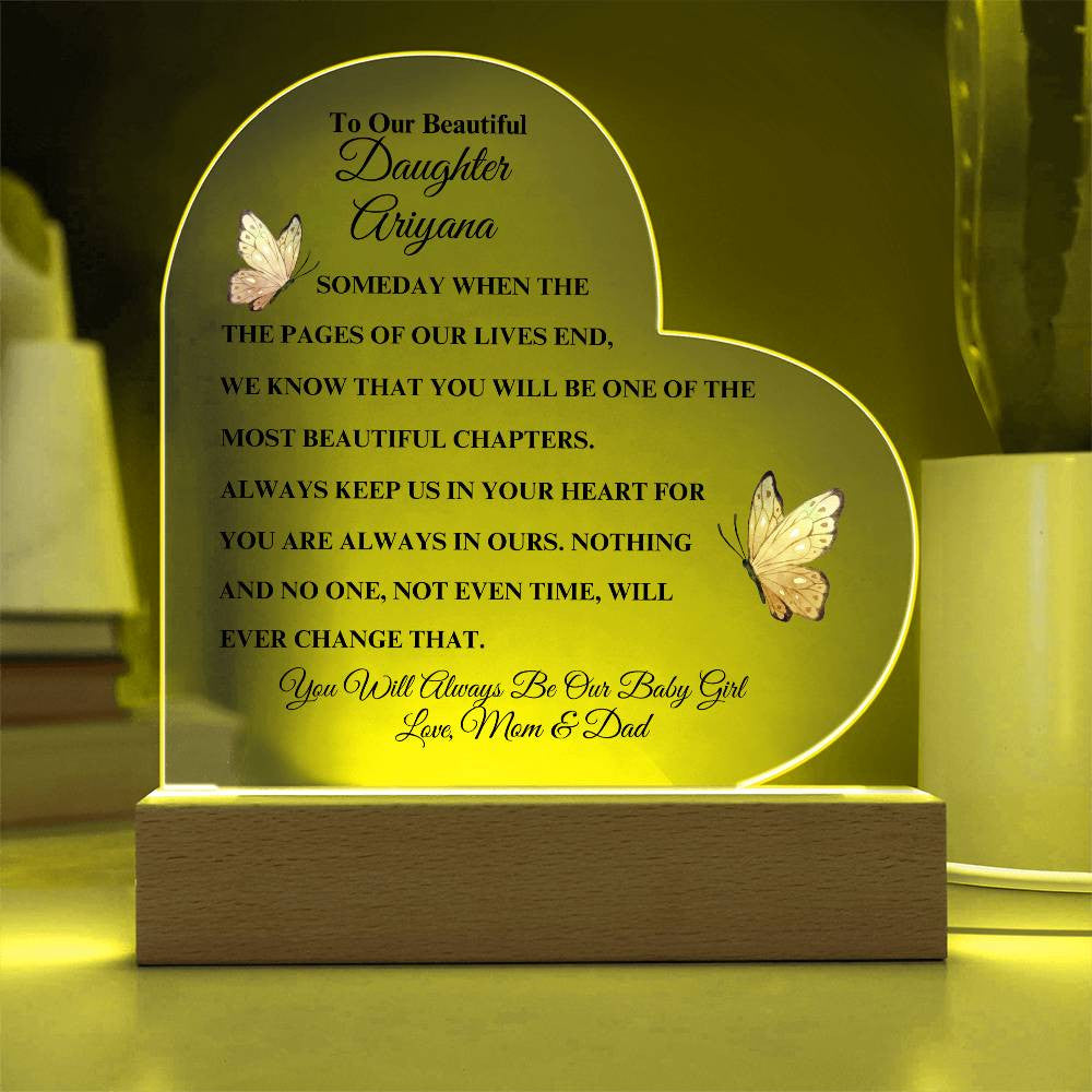 Personalized To Our Beautiful Daughter | Heart Acrylic LED Plaque (Pink Butterfly)
