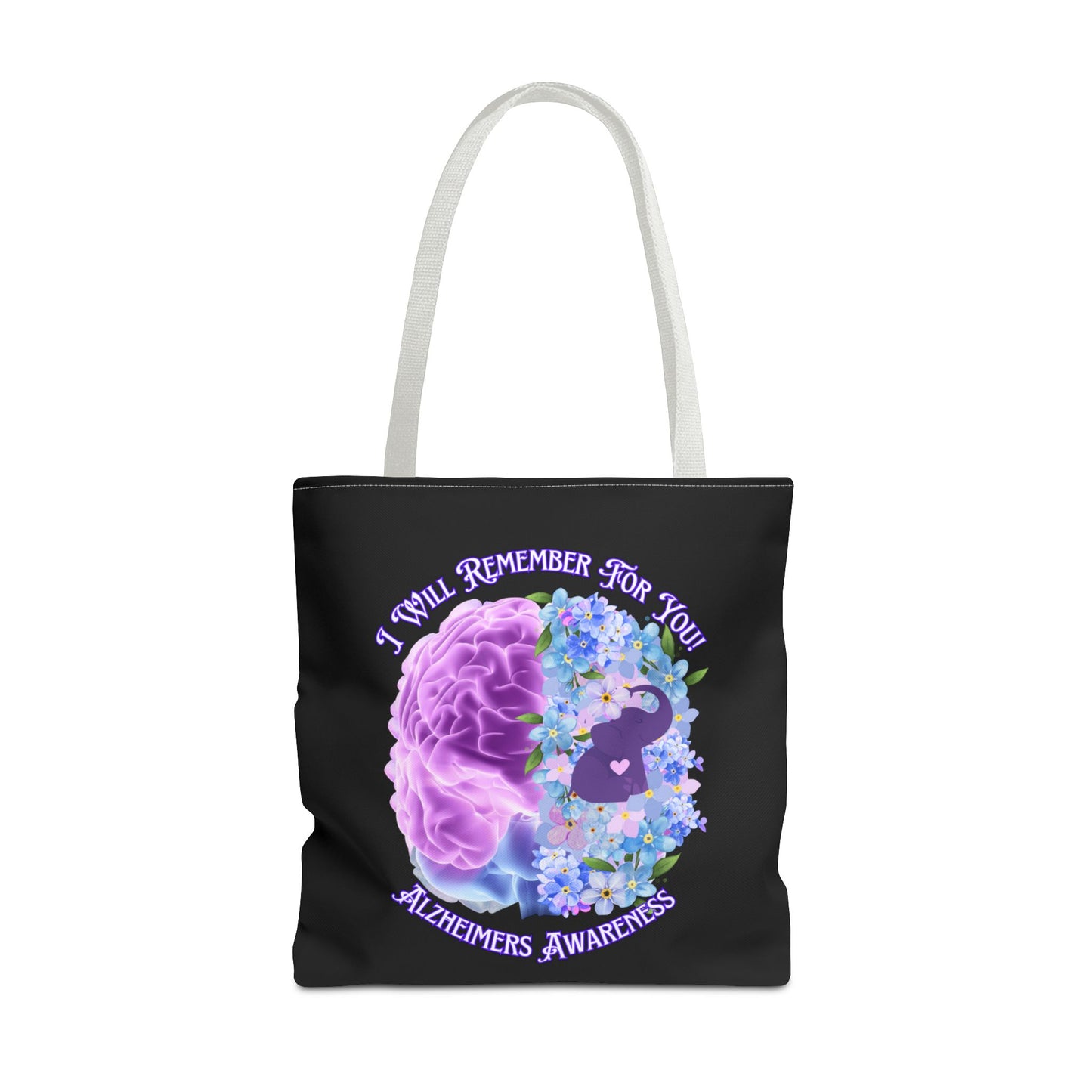 Alzheimer’s Awareness Tote Bag — “I Will Remember For You” Purple Brain Design