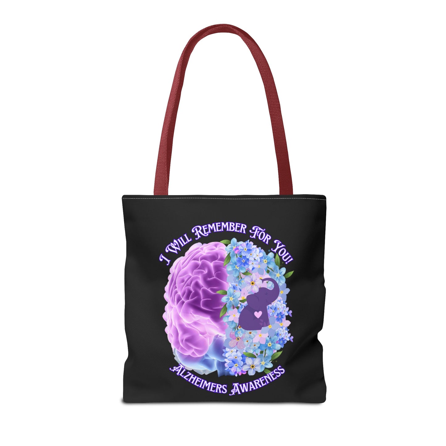 Alzheimer’s Awareness Tote Bag — “I Will Remember For You” Purple Brain Design