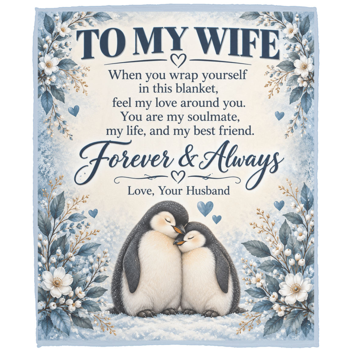 To My Wife Blue Floral Penguin Forever & Always