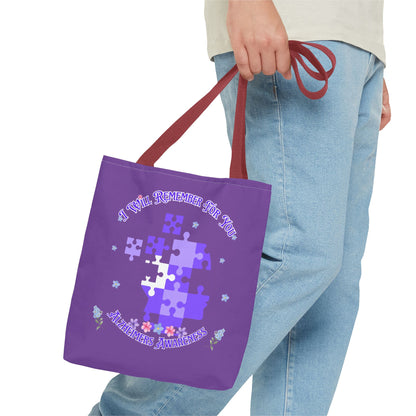Autism Awareness Purple Puzzle Tote Bag – 'I Walk Because You Ride' Design