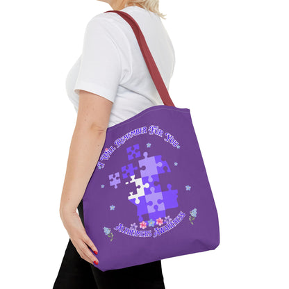 Autism Awareness Purple Puzzle Tote Bag – 'I Walk Because You Ride' Design