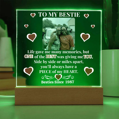 To My Bestie Personalized Photo & Year Heart Emblem Acrylic Square Plaque