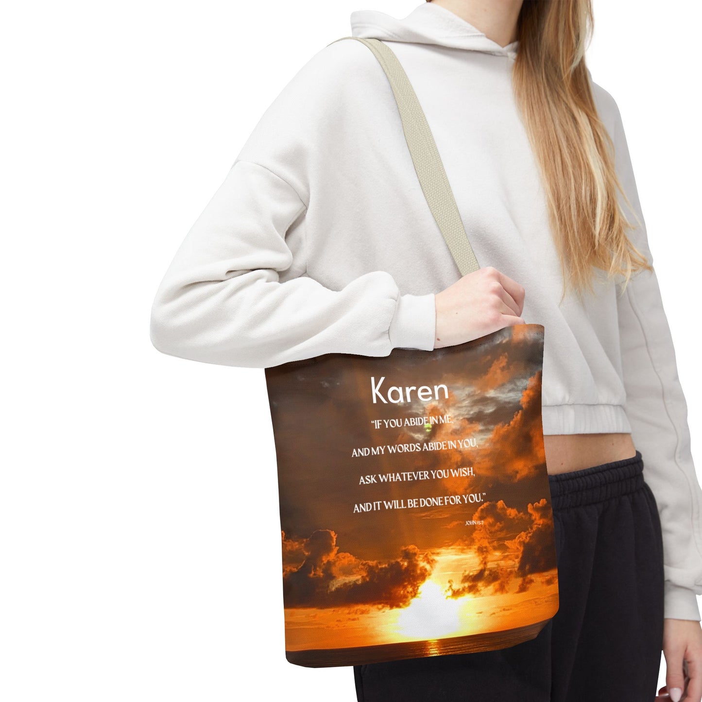 Personalized Sunset Tote Bag — Inspirational Quote All-Over Print