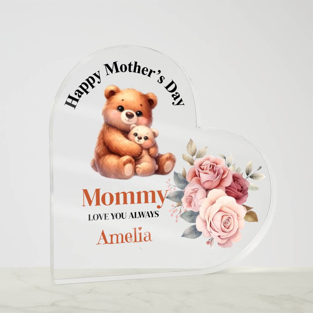 Personalized Happy Mother's Day Pink Flower Acrylic Heart Block