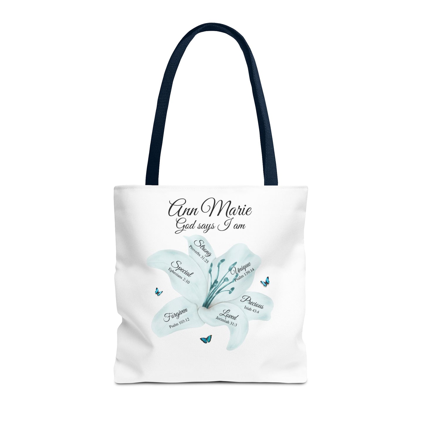 Personalized Floral Name Tote Bag – "God Says I Am" Inspirational Lily Tote