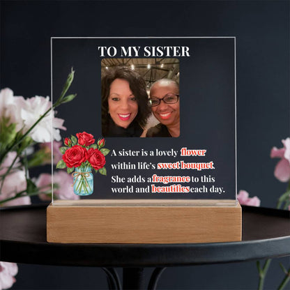 To My Sister Personalized Photo & Birth Flower Acrylic Square Plaque