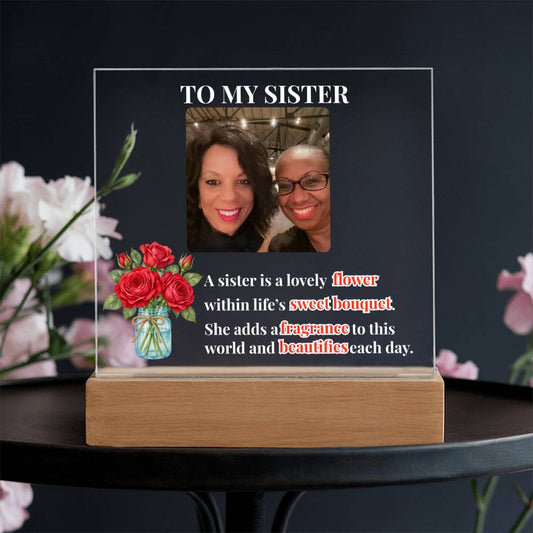 To My Sister Personalized Photo & Birth Flower Acrylic Square Plaque