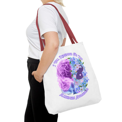 Alzheimer’s Awareness Tote Bag — “I Will Remember You” Purple Brain & Flowers Design