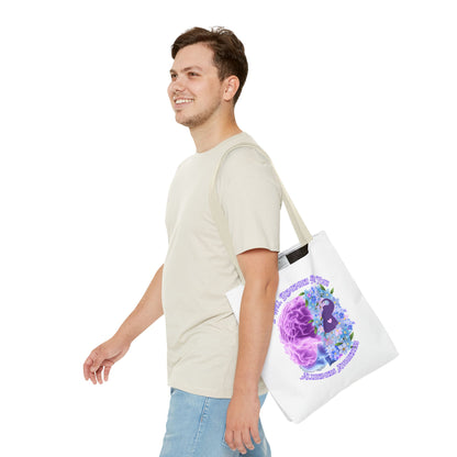 Alzheimer’s Awareness Tote Bag — “I Will Remember You” Purple Brain & Flowers Design