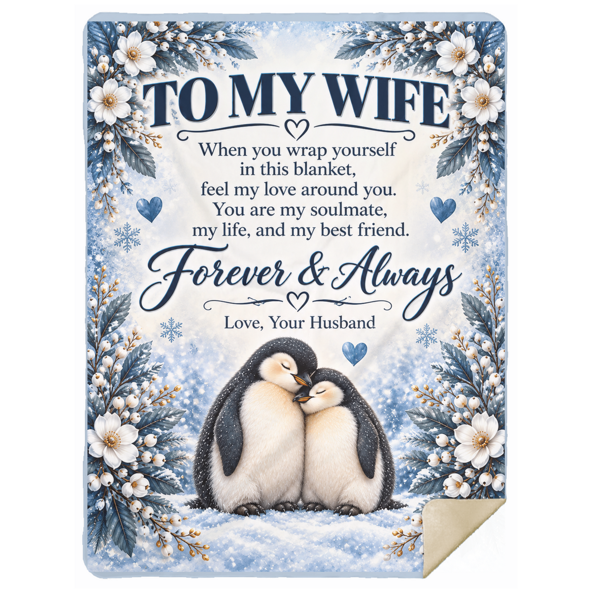 To My Wife Blue Floral Penguin Forever & Always