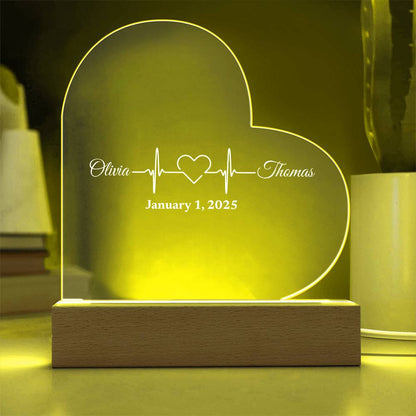 (TOP SELLER 🔥)Personalized Love Heartbeat Gift | Printed Heart Acrylic Plaque with LED Base