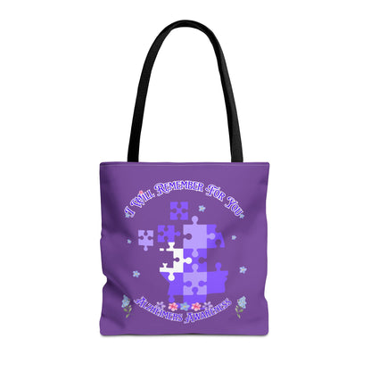 Autism Awareness Purple Puzzle Tote Bag – 'I Walk Because You Ride' Design