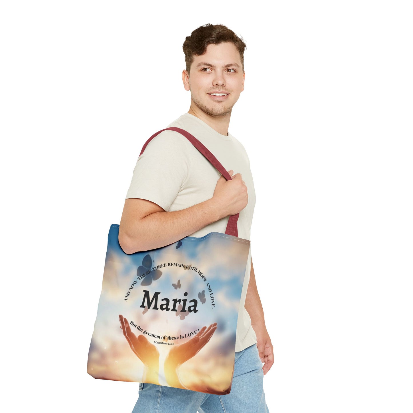 Inspirational Butterfly Tote Bag — Uplifting Hands & Quote All-Over Print