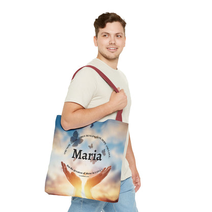 Inspirational Butterfly Tote Bag — Uplifting Hands & Quote All-Over Print