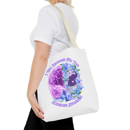 Alzheimer’s Awareness Tote Bag — “I Will Remember You” Purple Brain & Flowers Design