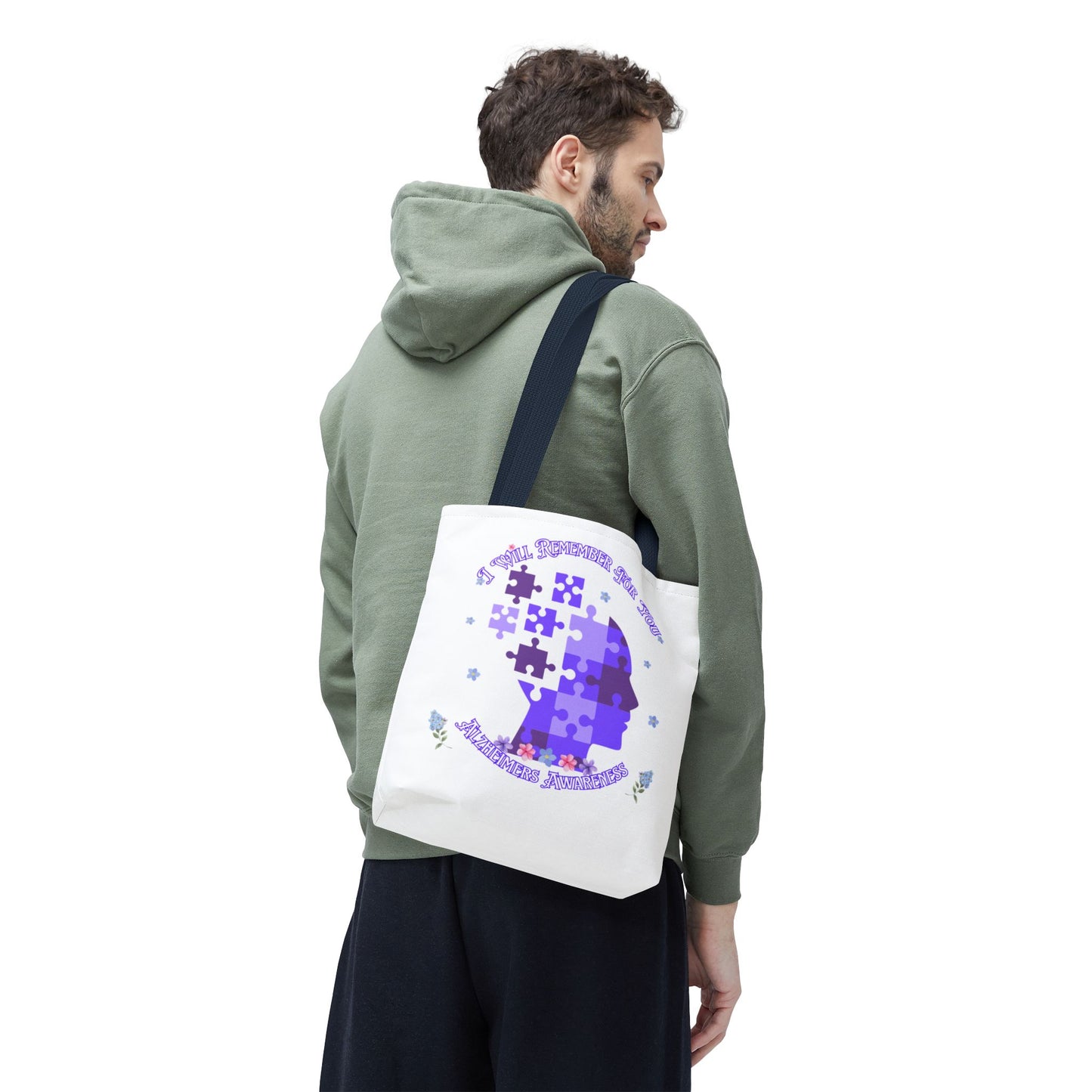 Alzheimers Awareness Puzzle Head Tote Bag — Inspirational Carryall
