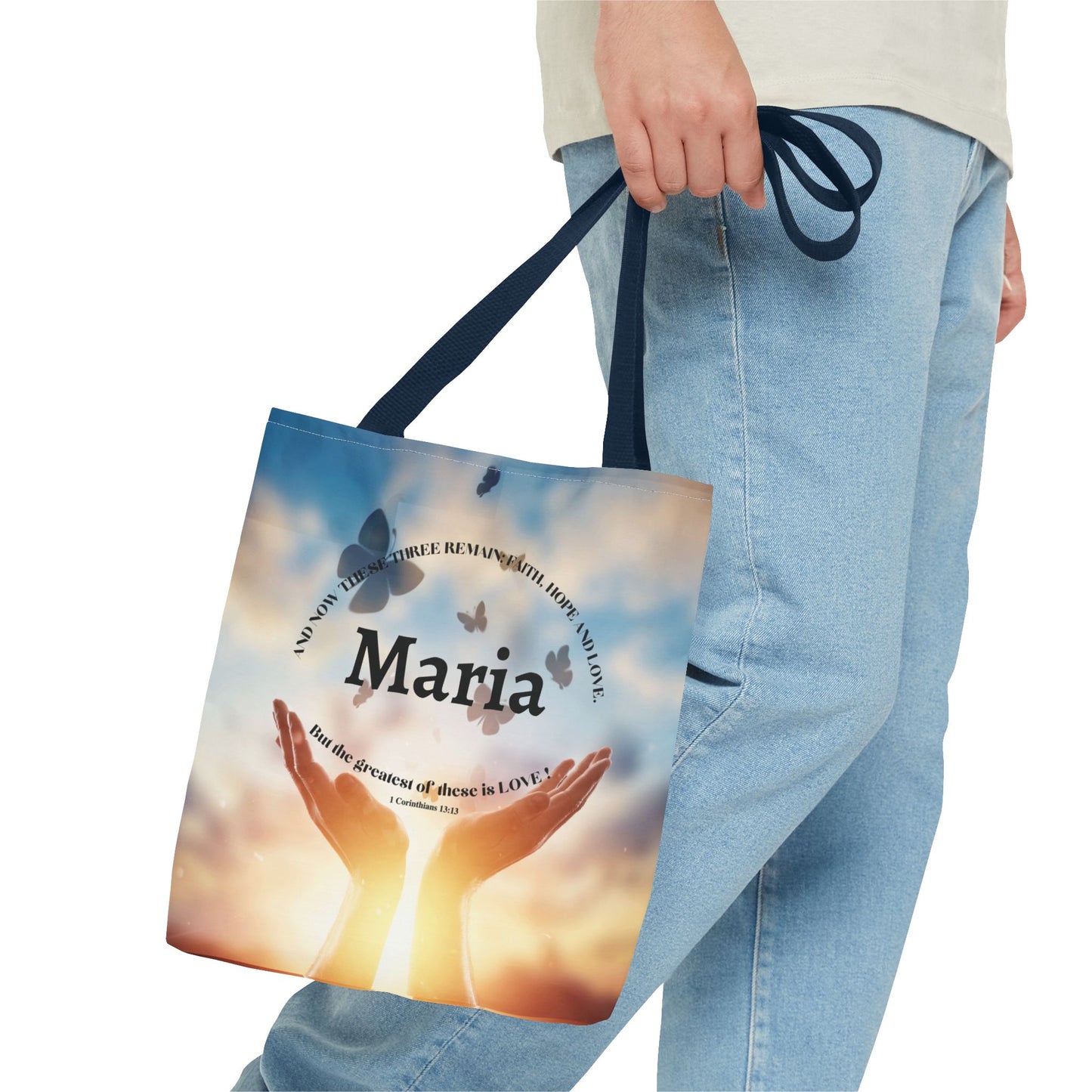 Inspirational Butterfly Tote Bag — Uplifting Hands & Quote All-Over Print