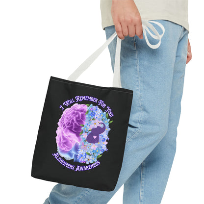 Alzheimer’s Awareness Tote Bag — “I Will Remember For You” Purple Brain Design