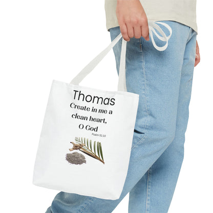 Personalized Faith Tote Bag — "Create in me a clean heart, O God" (Psalm 51:10)