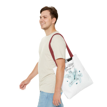 Personalized Floral Name Tote Bag – "God Says I Am" Inspirational Lily Tote