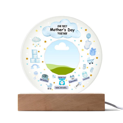 Our First Mother's Day Together Blue Design Acrylic Circle Plaque