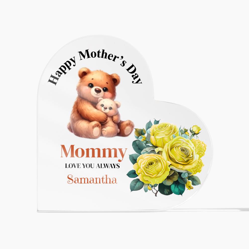 Personalized Happy Mother's Day Yellow Flower Acrylic Heart Block