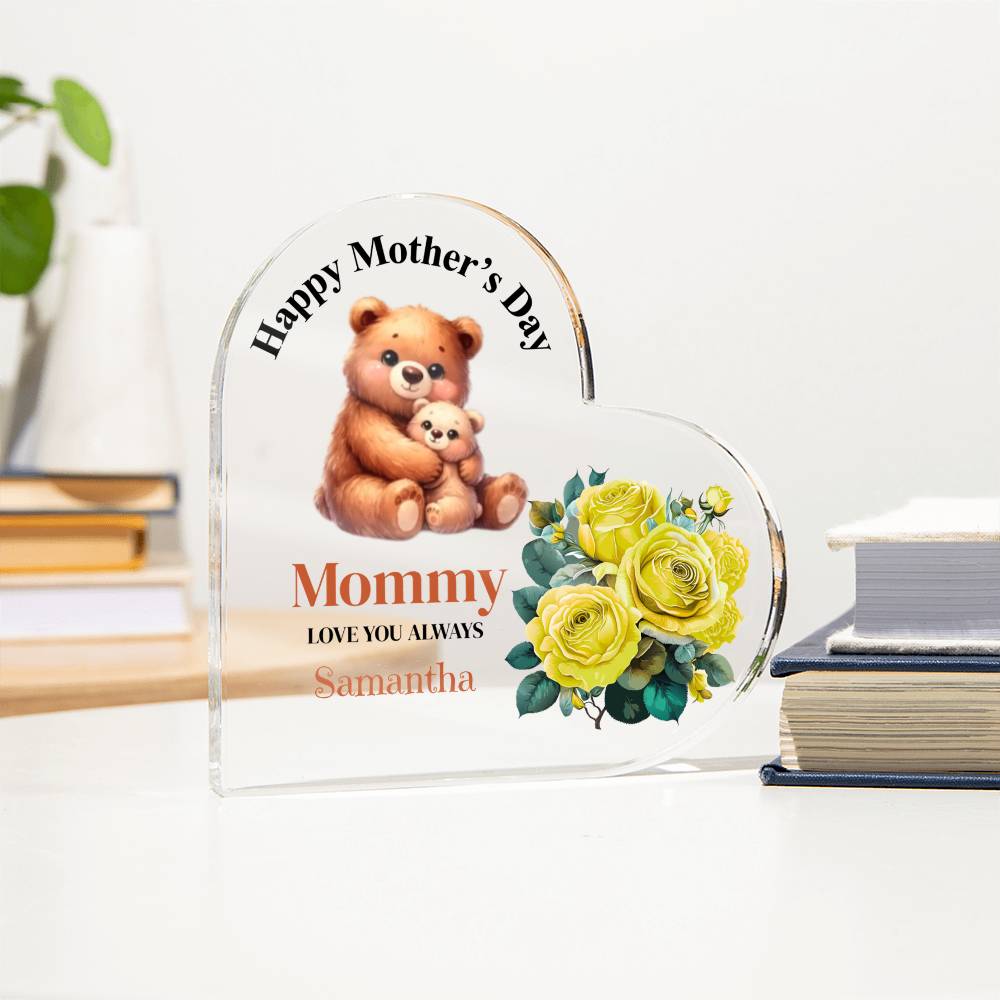Personalized Happy Mother's Day Yellow Flower Acrylic Heart Block