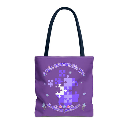 Autism Awareness Purple Puzzle Tote Bag – 'I Walk Because You Ride' Design