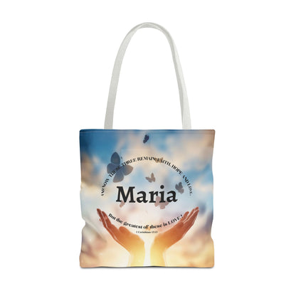 Inspirational Butterfly Tote Bag — Uplifting Hands & Quote All-Over Print