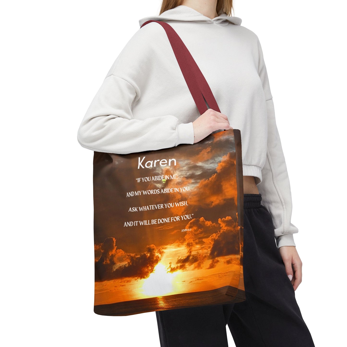 Personalized Sunset Tote Bag — Inspirational Quote All-Over Print