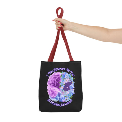Alzheimer’s Awareness Tote Bag — “I Will Remember For You” Purple Brain Design
