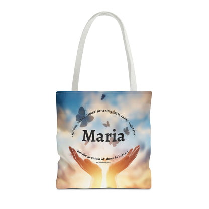 Inspirational Butterfly Tote Bag — Uplifting Hands & Quote All-Over Print