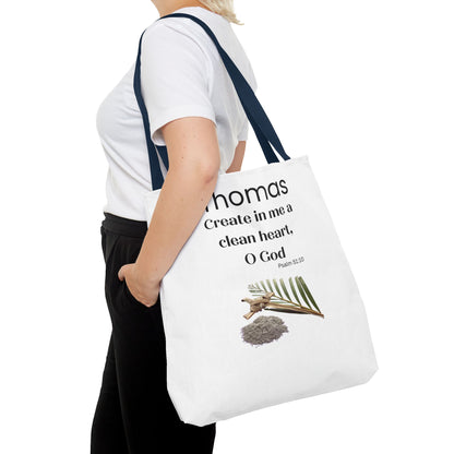 Personalized Faith Tote Bag — "Create in me a clean heart, O God" (Psalm 51:10)