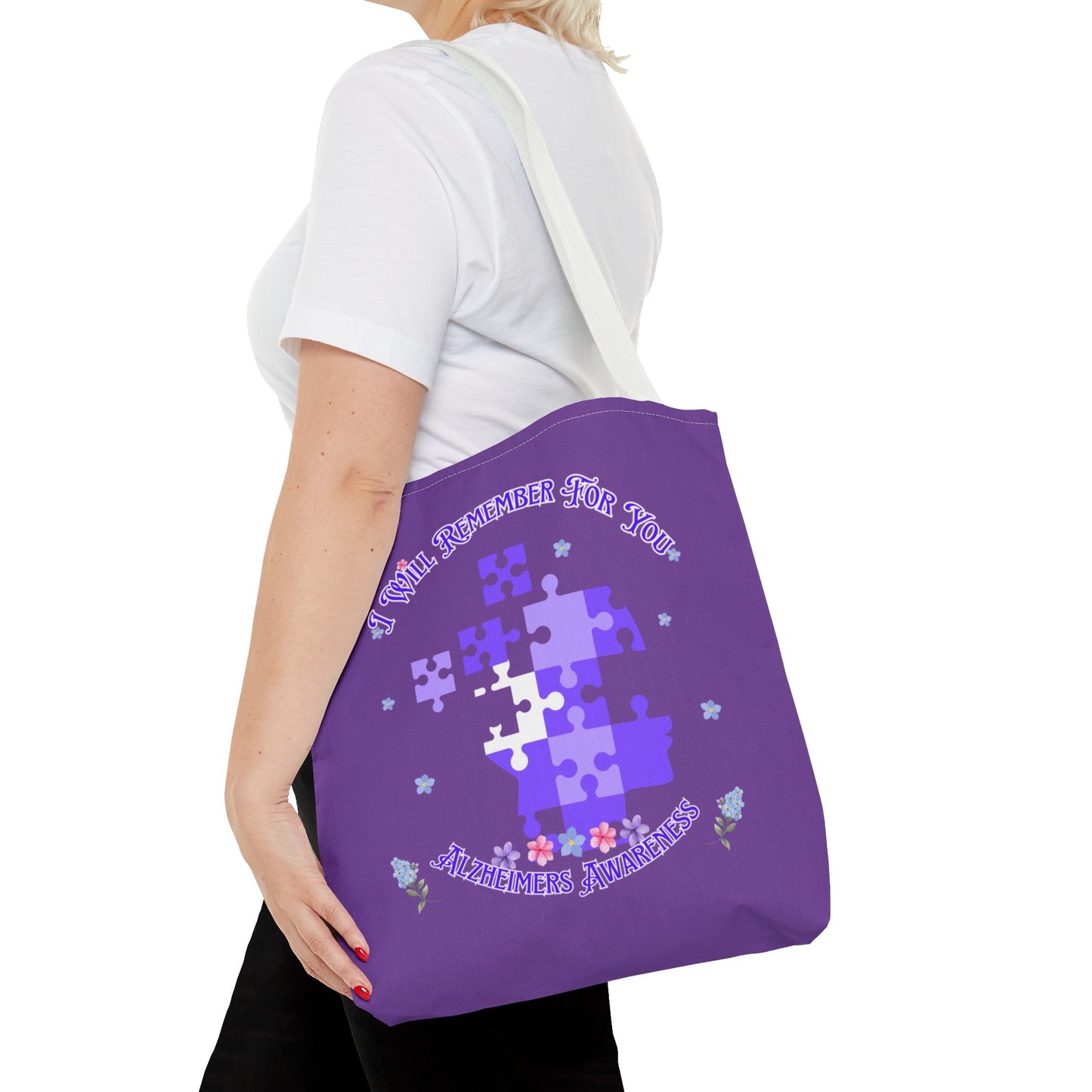Autism Awareness Purple Puzzle Tote Bag – 'I Walk Because You Ride' Design