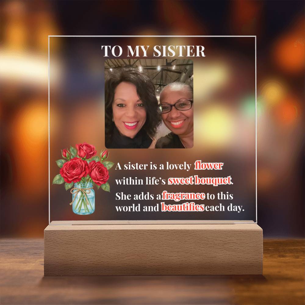 To My Sister Personalized Photo & Birth Flower Acrylic Square Plaque