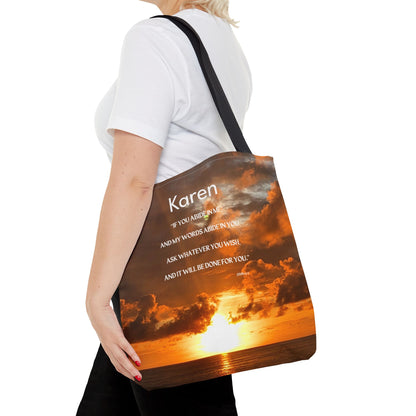 Personalized Sunset Tote Bag — Inspirational Quote All-Over Print