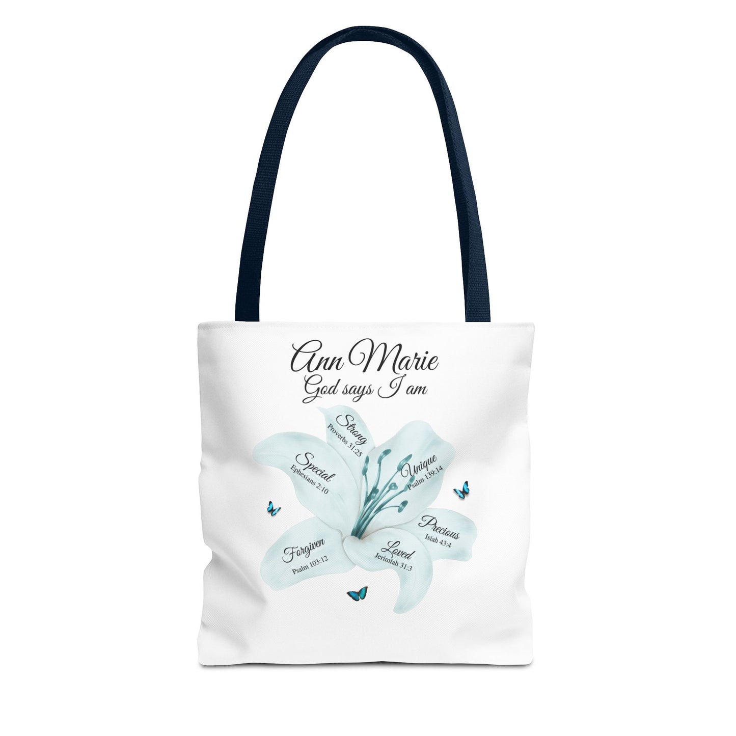 Personalized Floral Name Tote Bag – "God Says I Am" Inspirational Lily Tote