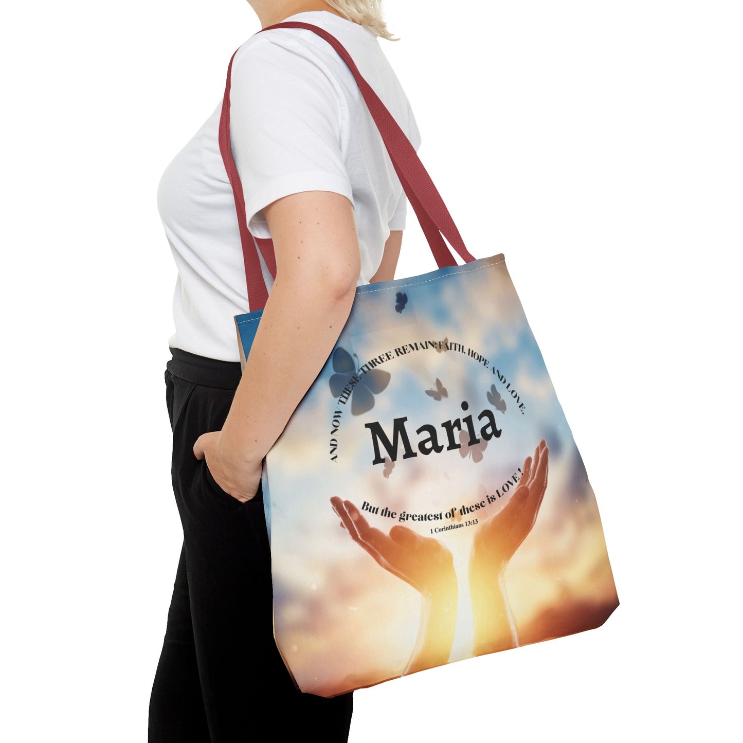 Inspirational Butterfly Tote Bag — Uplifting Hands & Quote All-Over Print