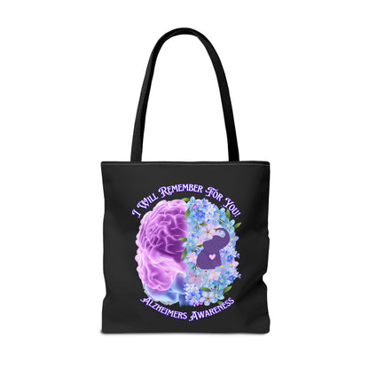 Alzheimer’s Awareness Tote Bag — “I Will Remember For You” Purple Brain Design