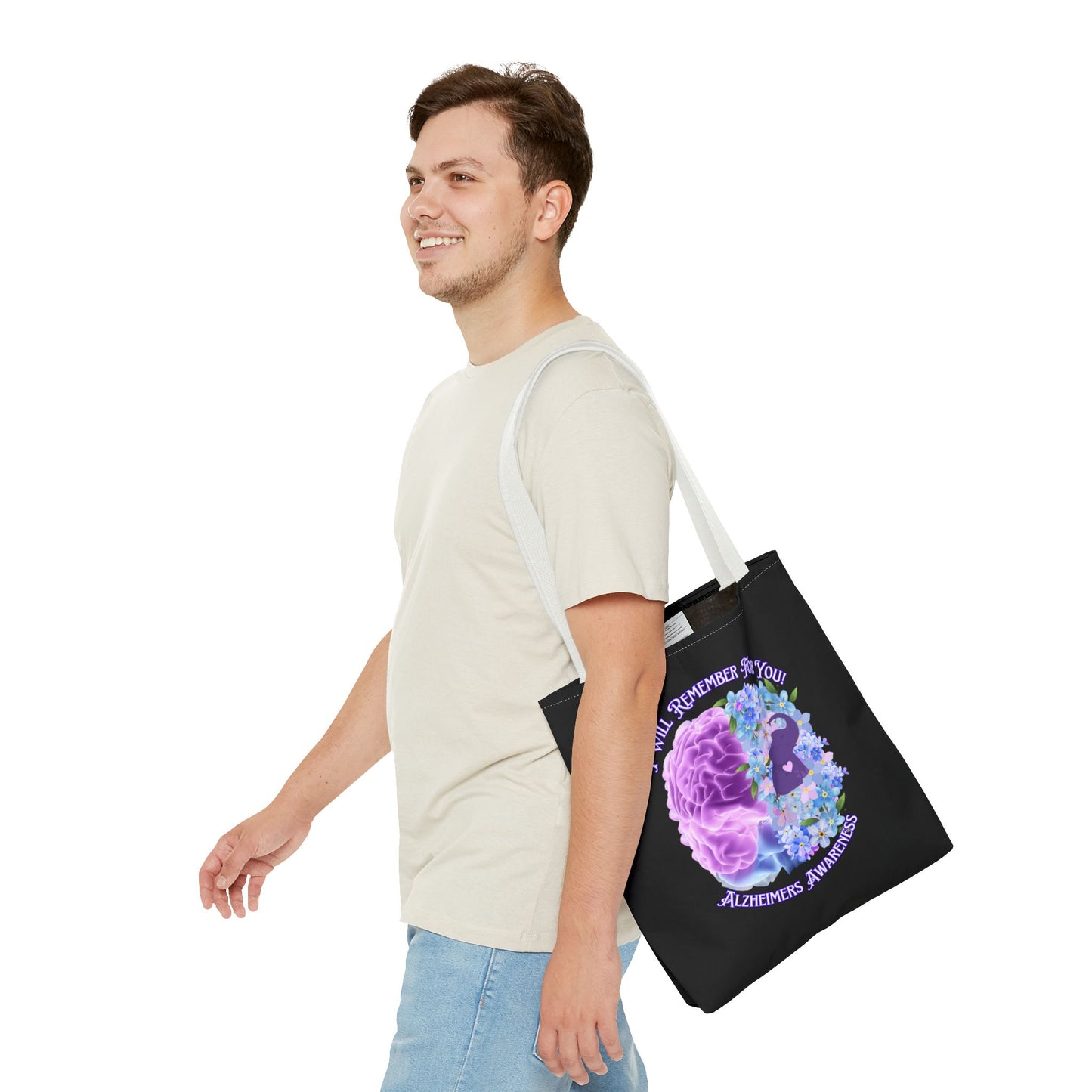 Alzheimer’s Awareness Tote Bag — “I Will Remember For You” Purple Brain Design