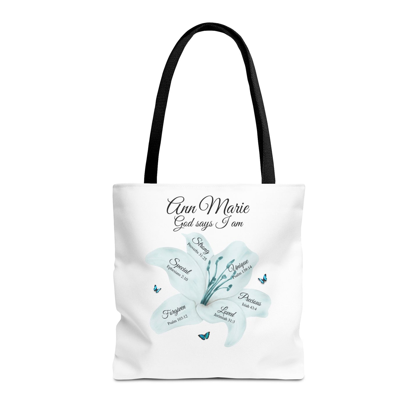 Personalized Floral Name Tote Bag – "God Says I Am" Inspirational Lily Tote
