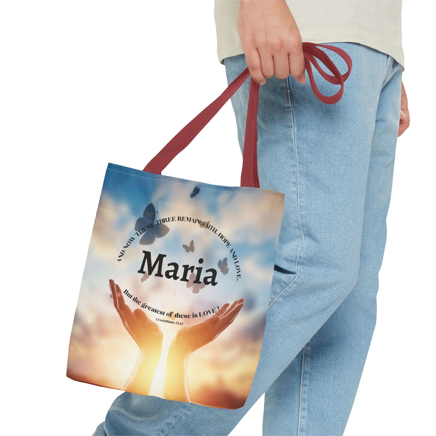 Inspirational Butterfly Tote Bag — Uplifting Hands & Quote All-Over Print